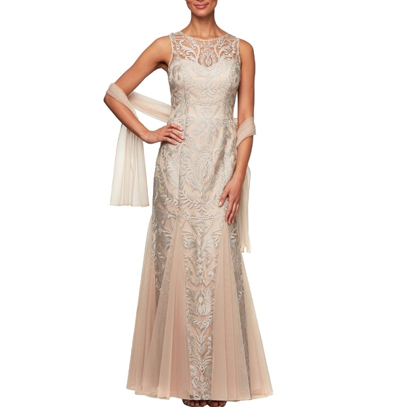Alex Evenings Dresses & Skirts - Embroidered Illusion Mesh Evening Dress (8)